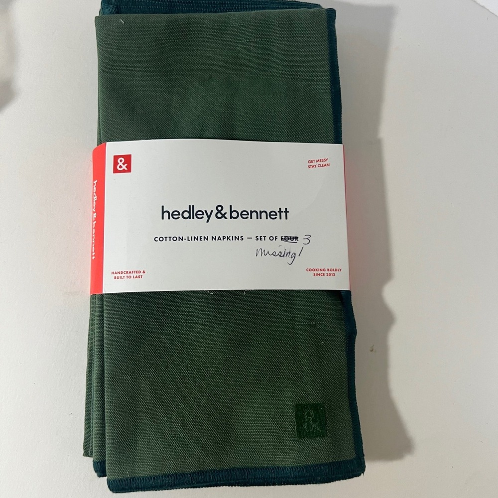 Hedley & Bennett Cotton Linen Napkins Set of 3 Green NOP